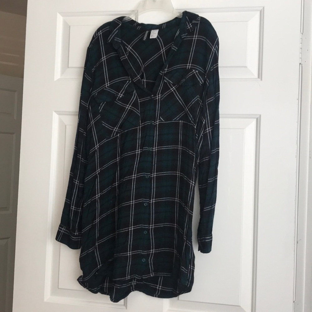 Dark green plaid flannel dress